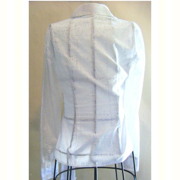 White Wrap Side Tie Sheer Patterned Blouse Size XS - Picture 5 of 8